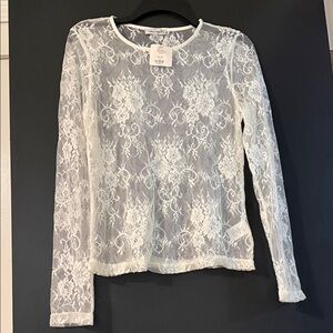 White Birch White Floral Lace Blouse